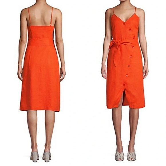 Joie Carnell  Buttoned Midi Belted Linen Dress in Warm Terracotta - Picture 3 of 7